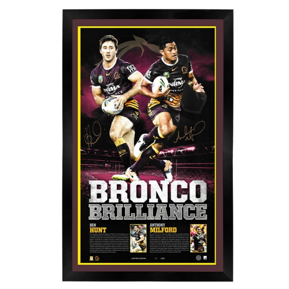 Brisbane Broncos Ben Hunt & Anthony Milford Bronco Brilliance Print Signed Print Framed