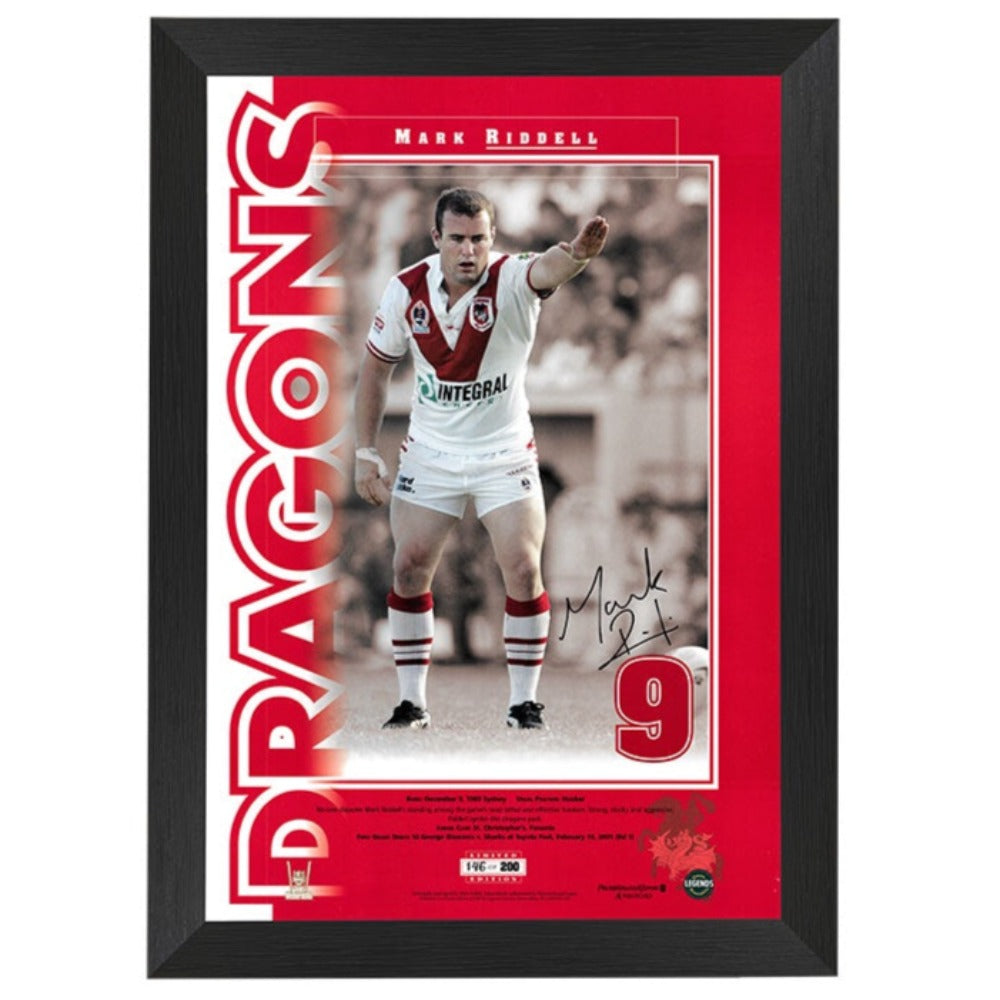 St George Dragons Mark Ridell Signed Numbers Up Print Framed