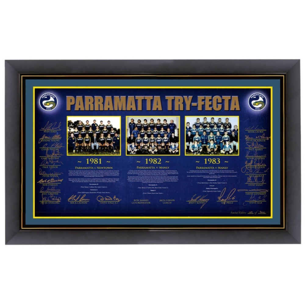 Parramatta Eels Try-Fecta Signed Team Print Framed
