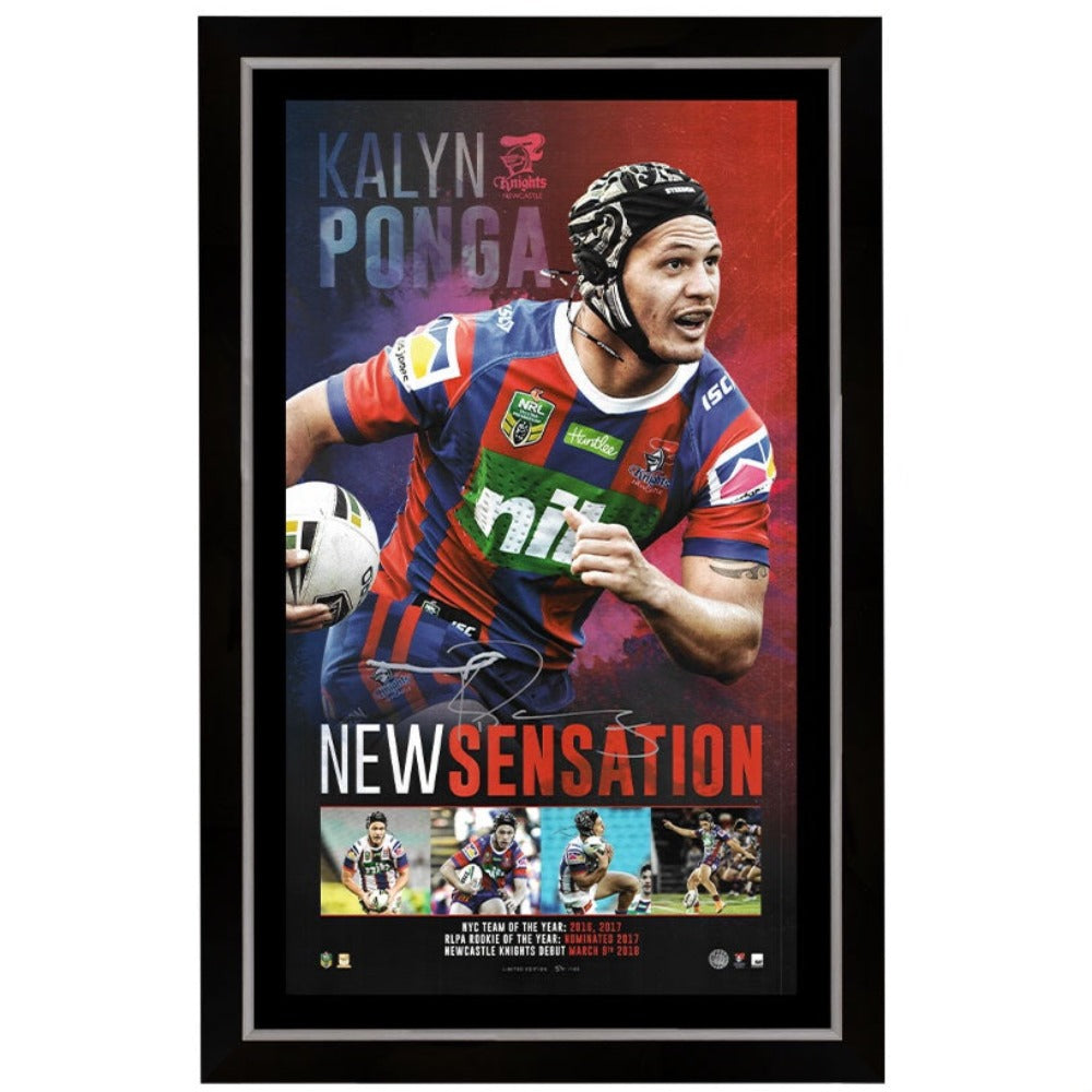 Newcastle Knights Kalyn Ponga New Sensation Signed Print Framed