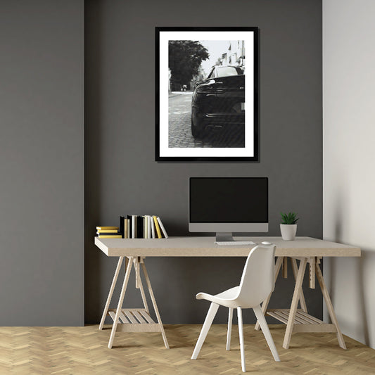 Mono Porsche Print Black Framed