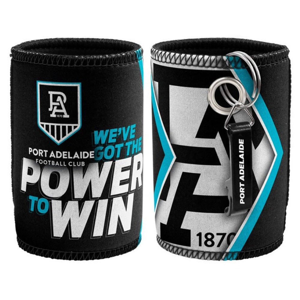 Port Adelaide AFL Bottle Opener Keyring and Can Cooler Stubby Holder
