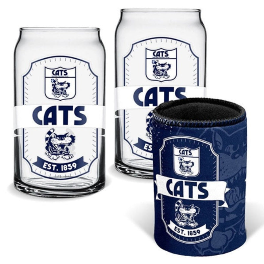 Geelong Cats Set of 2 Can Shape Glasses & Can Cooler Set