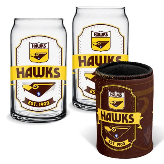 Hawthorn Hawks Set of 2 Can Shape Glasses & Can Cooler Set