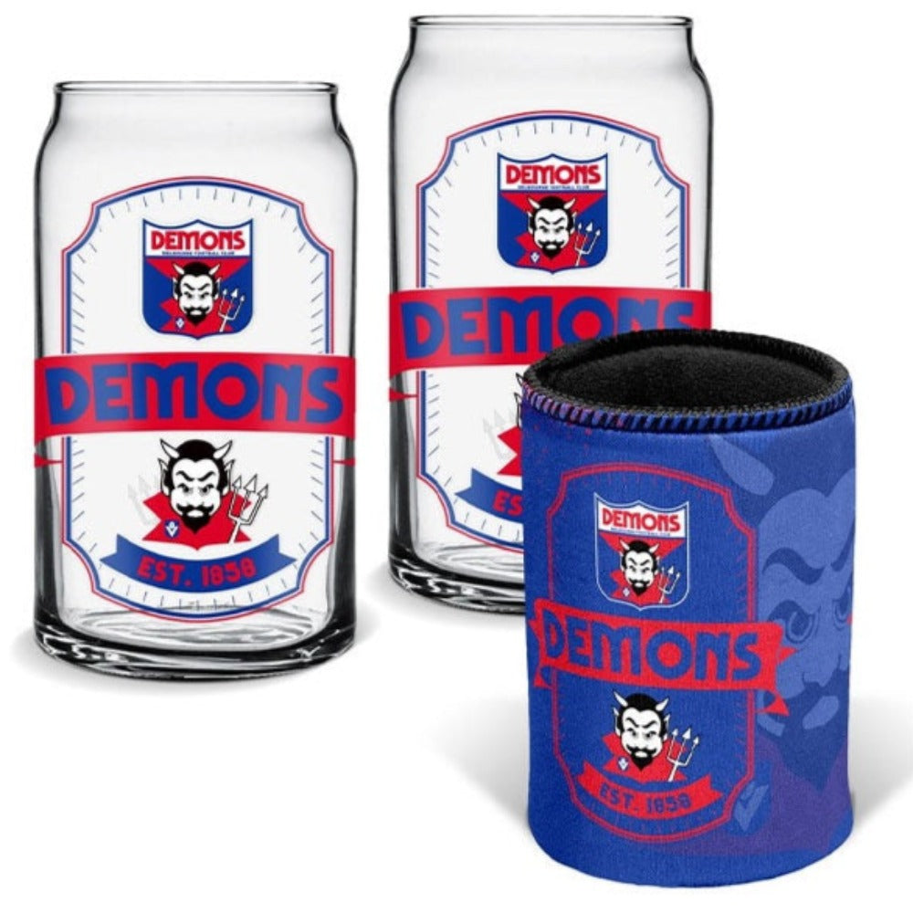 Melbourne Demons Set of 2 Can Shape Glasses & Can Cooler Set