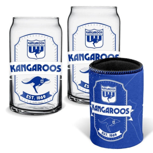 Nth Melbourne Kangaroos Set of 2 Can Shape Glasses & Can Cooler Set