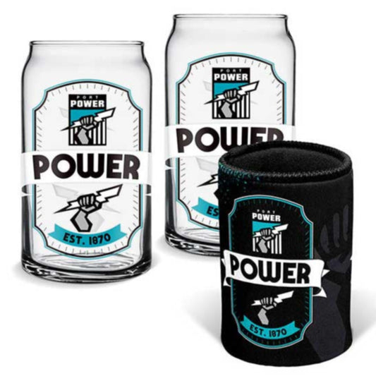 Port Adelaide Set of 2 Can Shape Glasses & Can Cooler Set