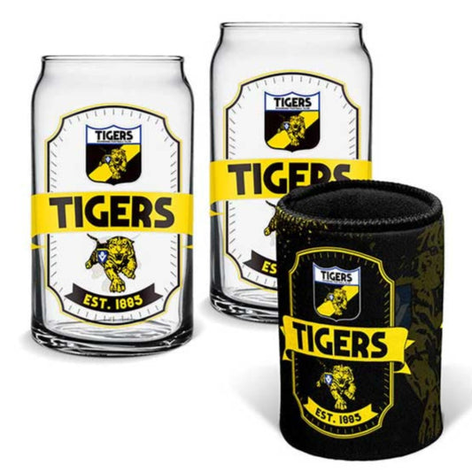 Richmond Tigers Set of 2 Can Shape Glasses & Can Cooler Set