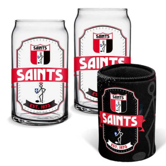 St Kilda Set of 2 Can Shape Glasses & Can Cooler Set