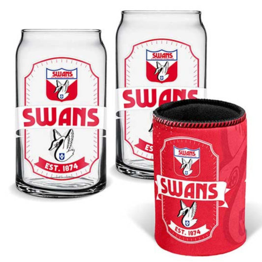 Sydney Swans Set of 2 Can Shape Glasses & Can Cooler Set