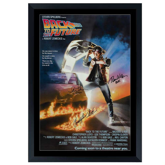 Christopher Lloyd, Tom F Wilson, Lea Thompson Back To The Future Signed Movie Poster Framed