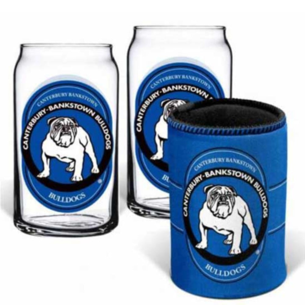 Canterbury Bulldogs  Set of 2 Can Shape Glasses & Can Cooler Set