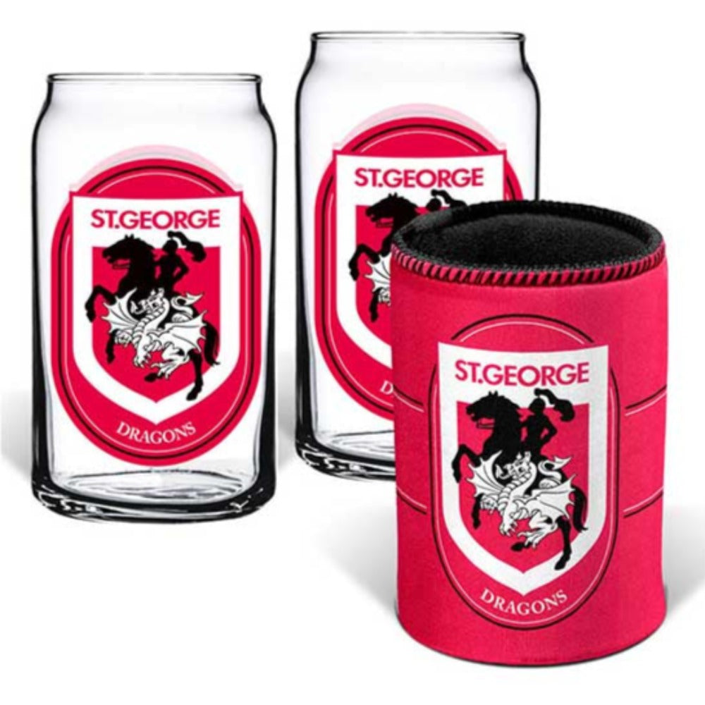 St George Dragons Set of 2 Can Shape Glasses & Can Cooler Set
