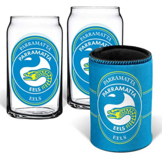 Parramatta Eels Set of 2 Can Shape Glasses & Can Cooler Set