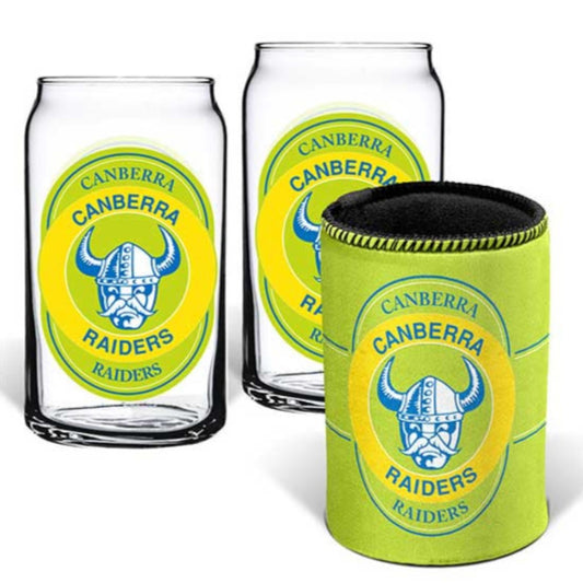 Canberra Raiders Set of 2 Can Shape Glasses & Can Cooler Set