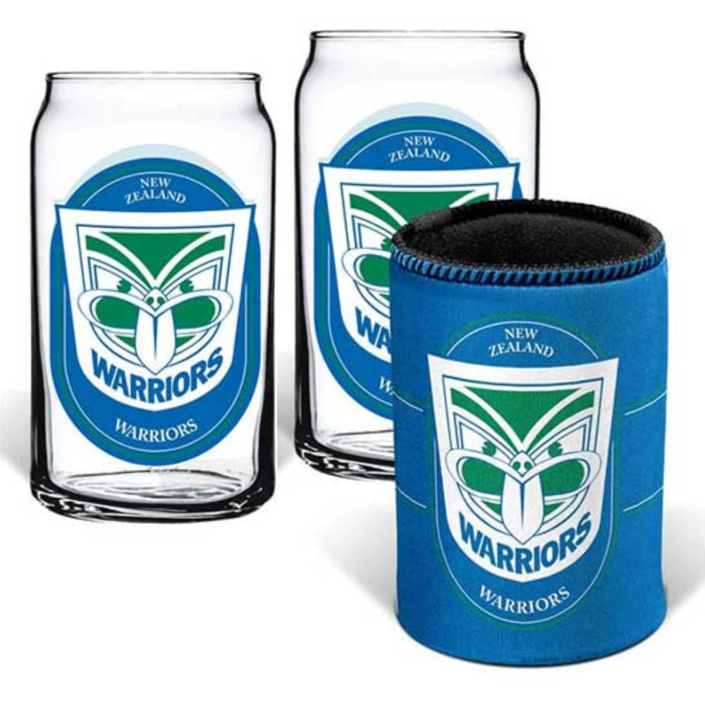 New Zealand Warriors Set of 2 Can Shape Glasses & Can Cooler Set