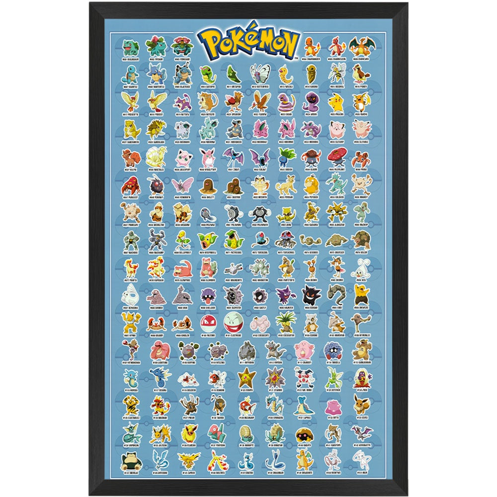 Pokemon Kanto Original 151 Poster Framed