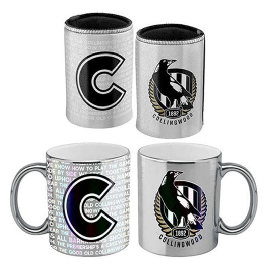 COLLINGWOOD METALLIC CAN COOLER & MUG PK