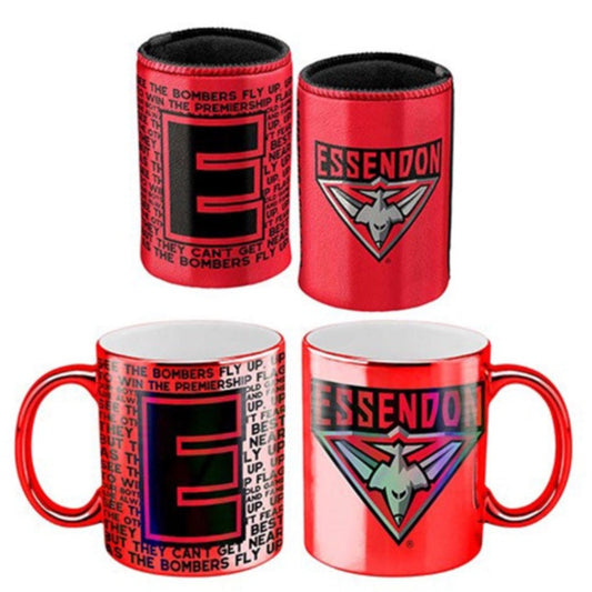 ESSENDON METALLIC CAN COOLER & MUG PK