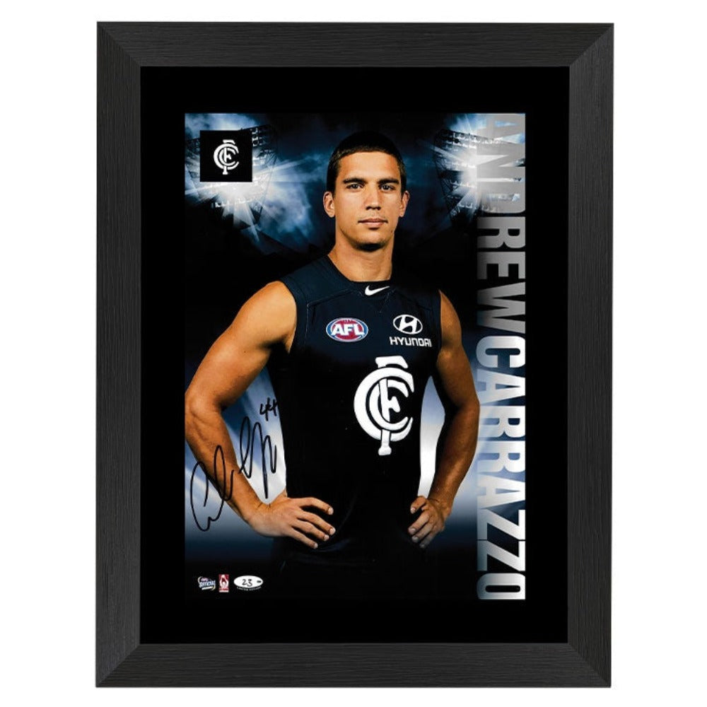 Andrew Carrazzo - Carlton Blues Signed Hero Shot Framed