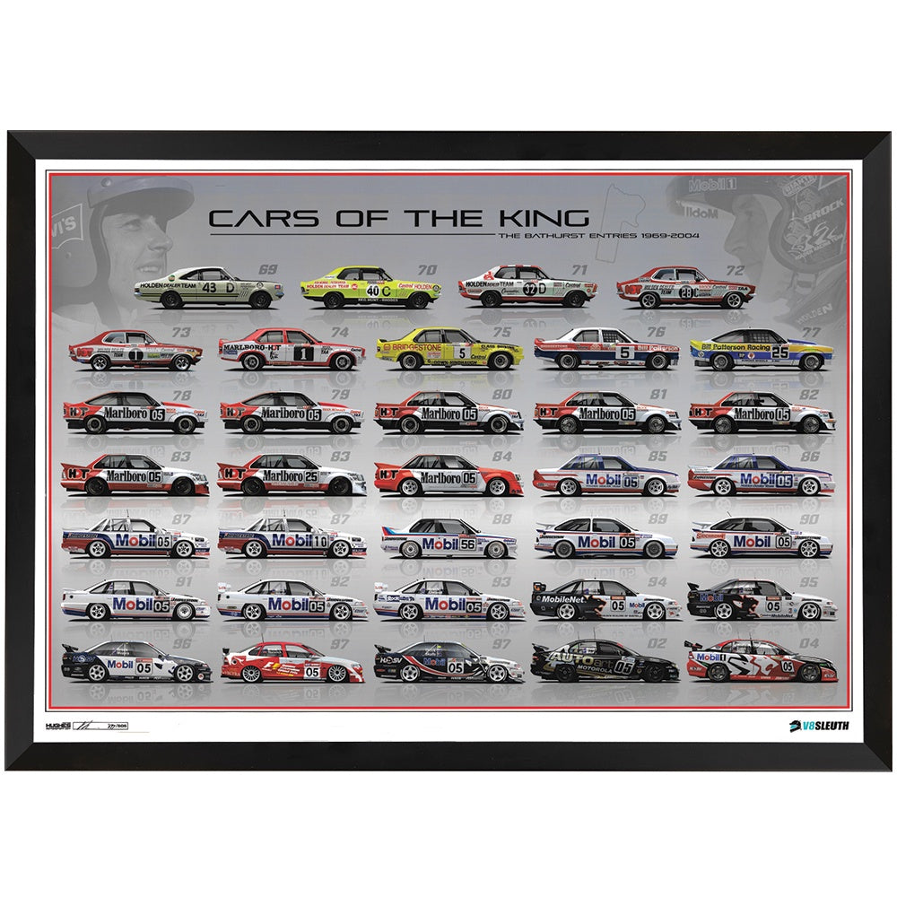 Cars Of The King The Bathurst Entries 1969-2004 Peter Brock Print Framed