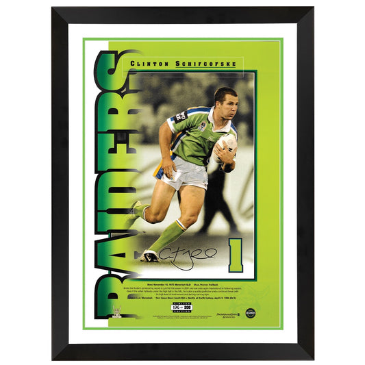 Canberra Raiders Clinton Schifcofske Signed Numbers Up Print Framed