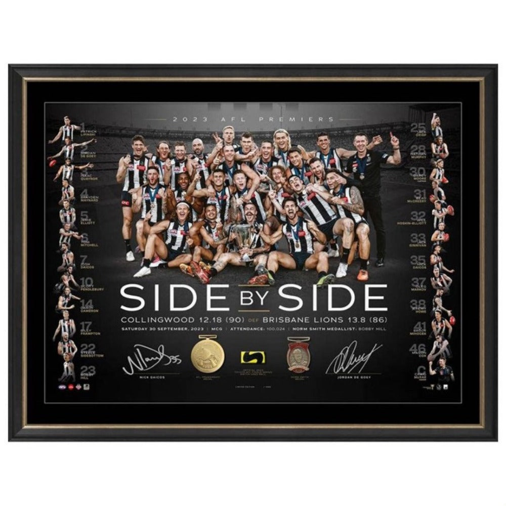 COLLINGWOOD MAGPIES NICK DAICOS AND JORDAN DE GOEY 2023 PREMIERS DUAL SIGNED LITHOGRAPH