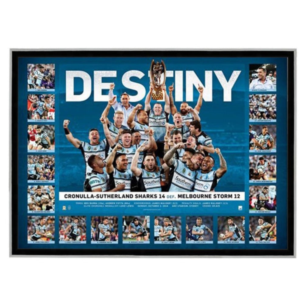 Cronulla Sharks 2016 NRL Premiers Limited Edition Destiny Sportsprint Framed