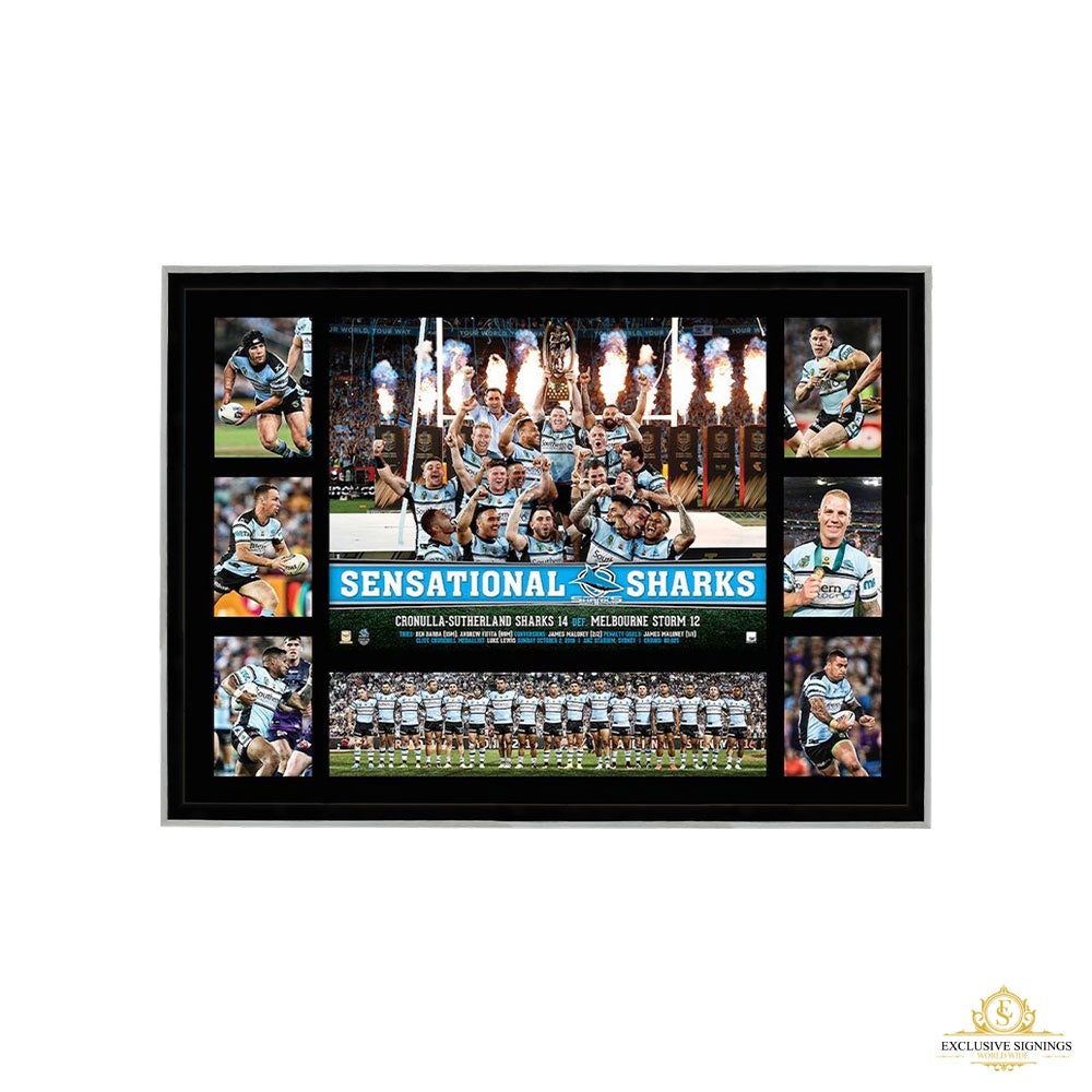 Cronulla Sharks 2016 NRL Premiership Sensational Sharks Tribute Framed