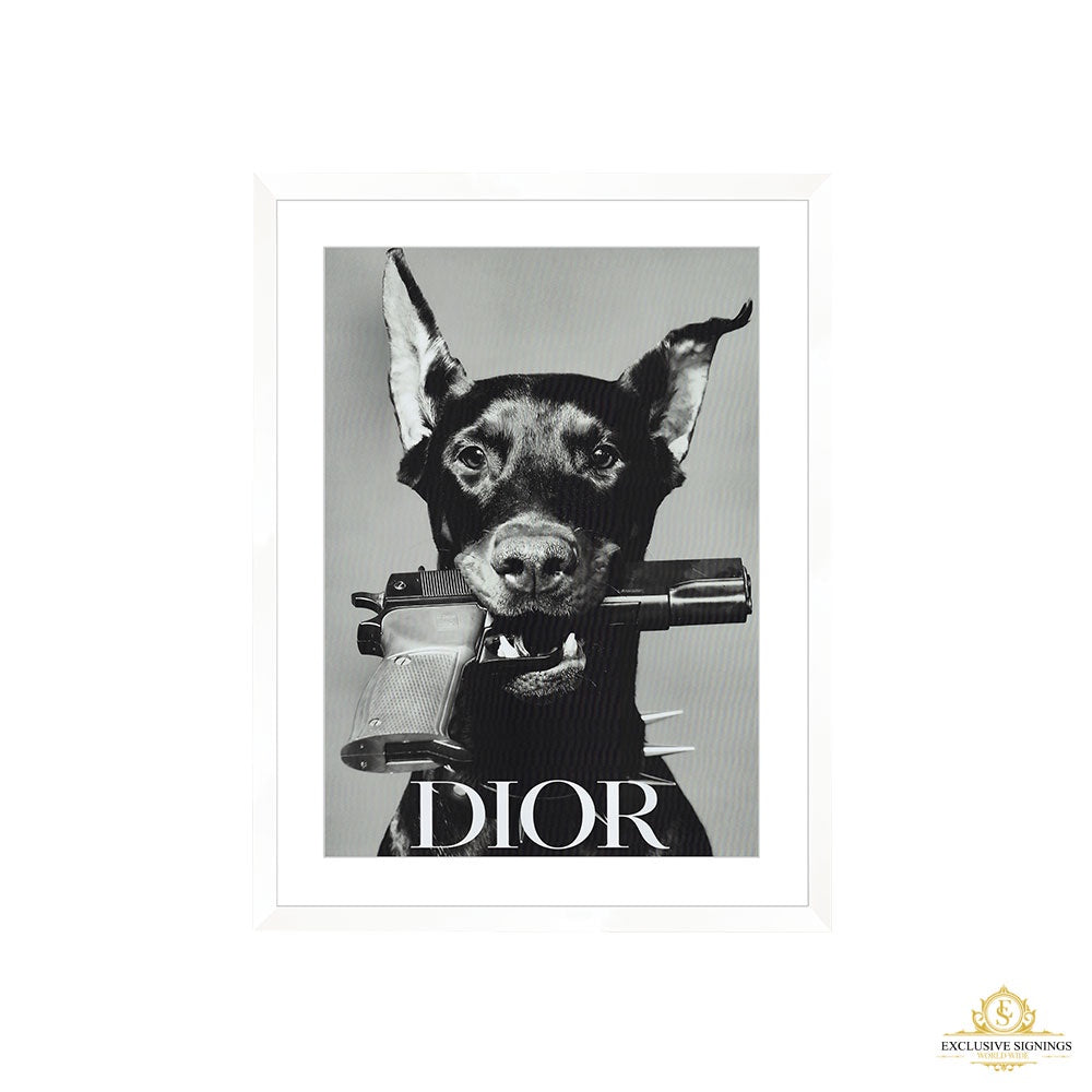 Dior Doberman Print White Framed