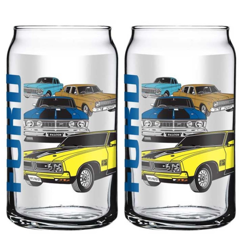 Ford Cars Can Shaped Glasses Set of 2