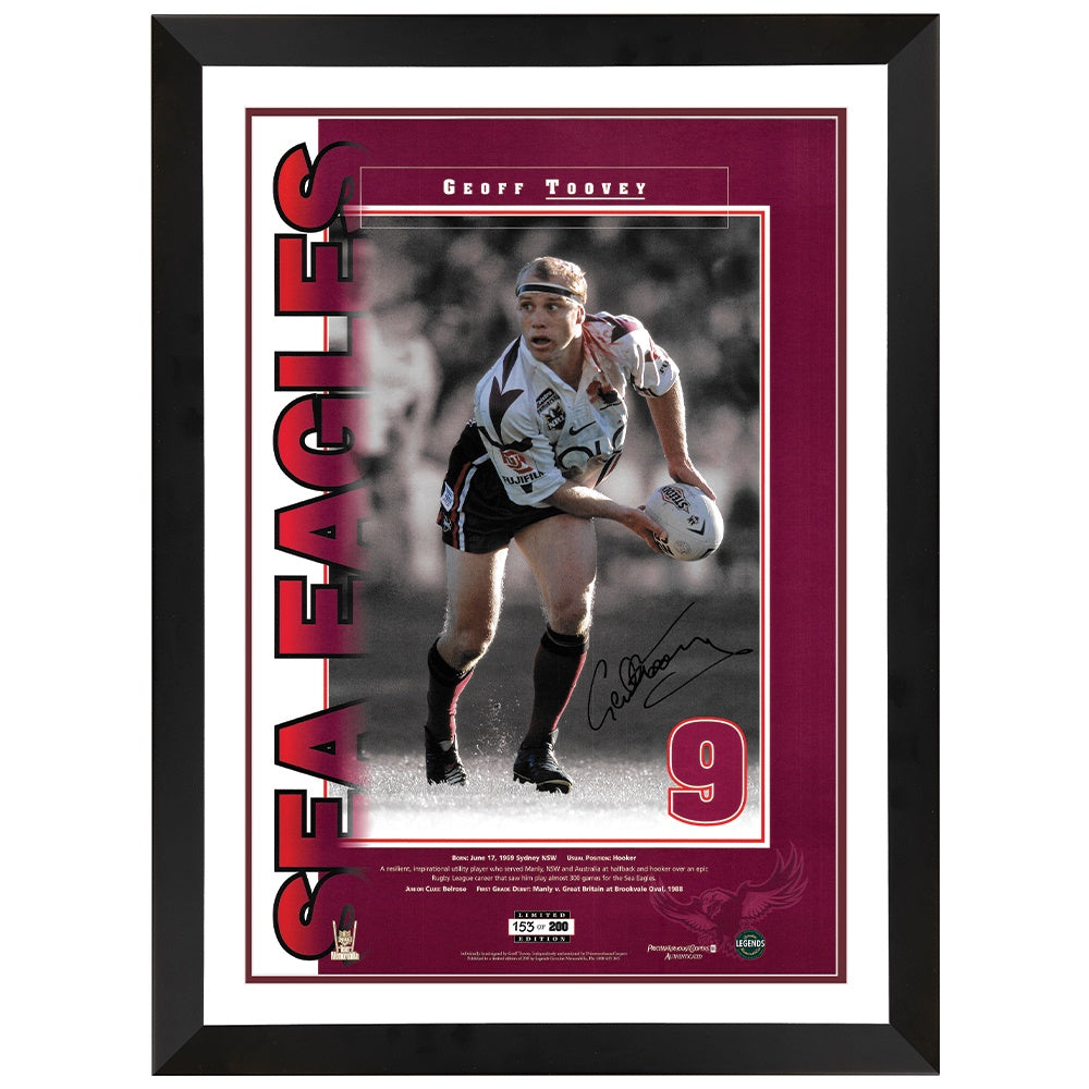 Manly Sea Eagles Geoff Toovey Signed Numbers Up Print Framed