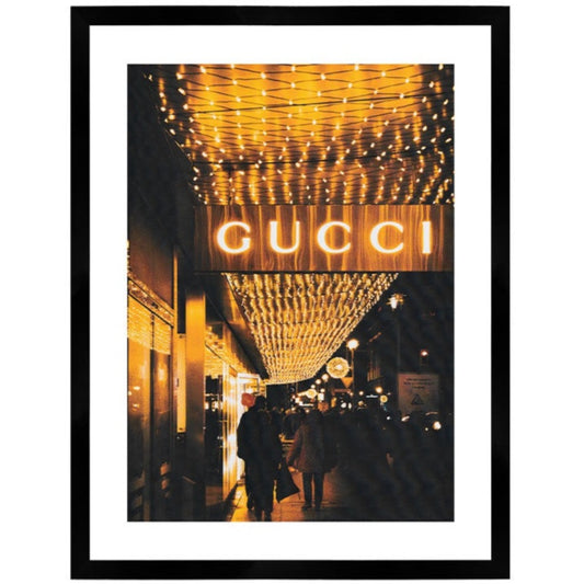 Gucci At Night Art Print Black Framed