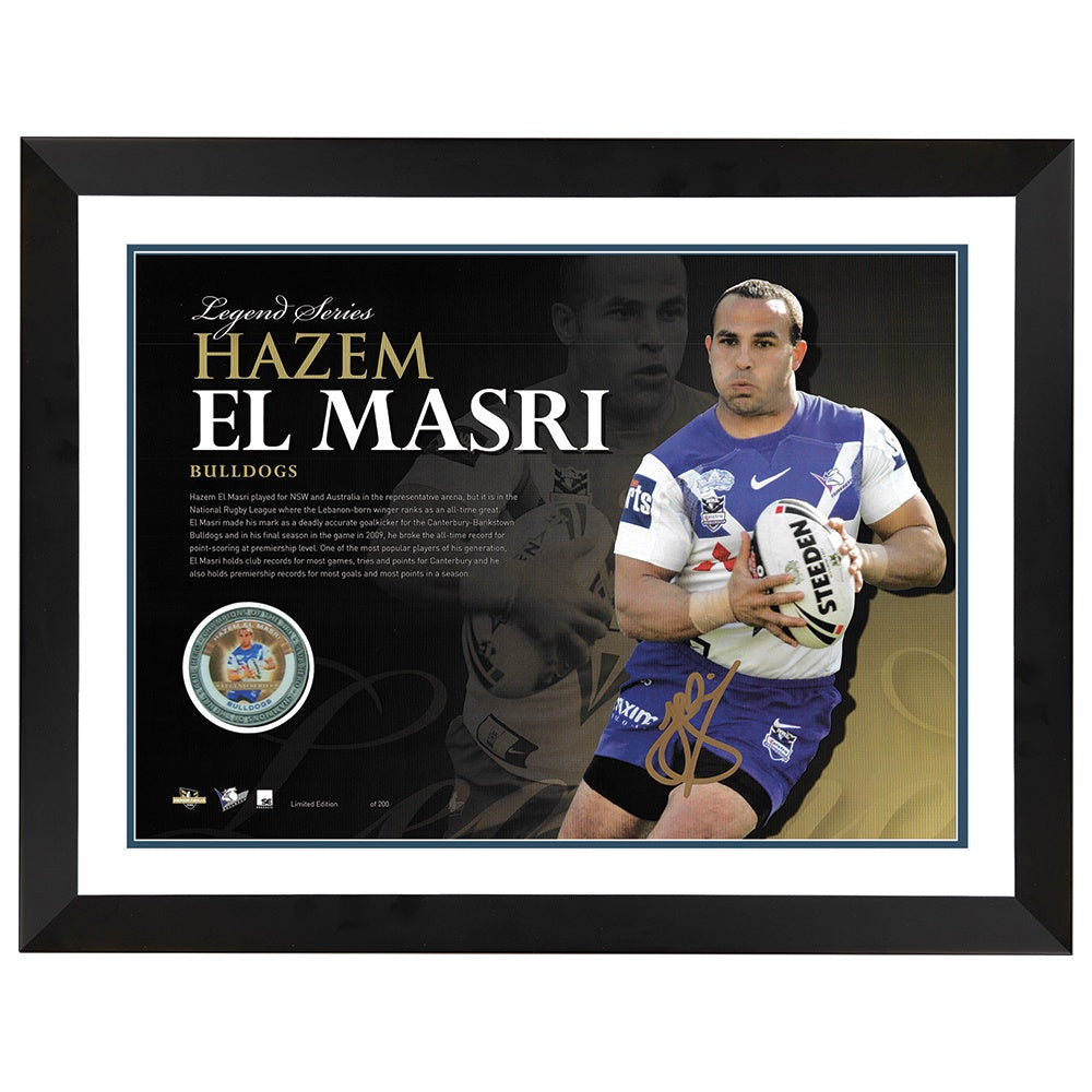 Canterbury Bulldogs Hazem El Masri Signed Print With Medallion Framed