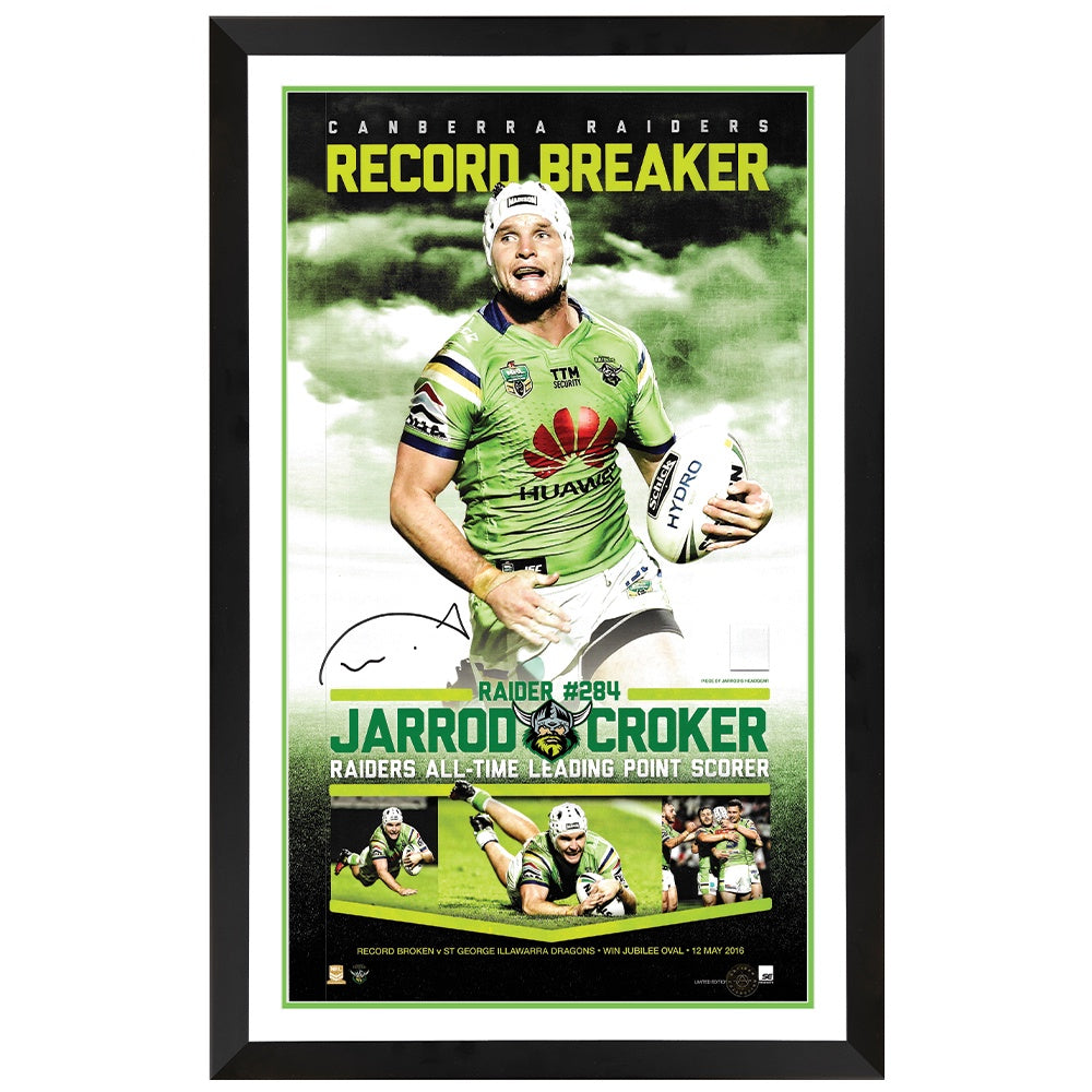 Canberra Raiders Jarrod Croker Record Breaker Vertiramic Print Framed