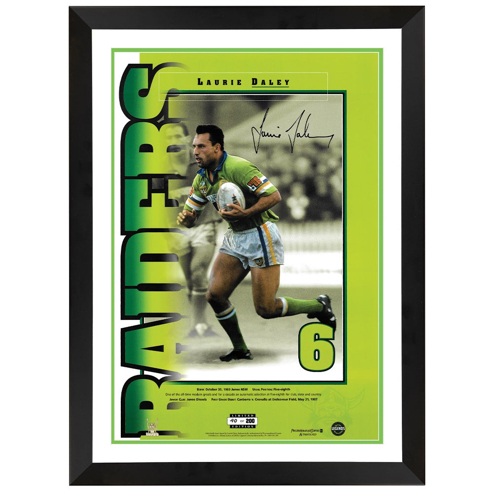 Canberra Raiders Laurie Daley Numbers Up Print Framed