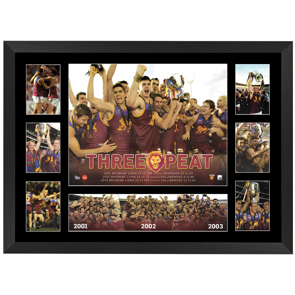 Brisbane Lions 3 Peat Tribute Premiership Print Framed