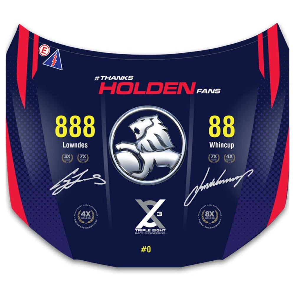 TRIPLE EIGHT TRIPLE SIGNED HOLDEN VF COMMODORE BONNET LOWNDES WHINCUP