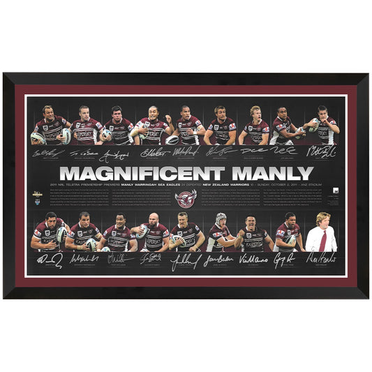 Manly Sea Eagles 2011 Premiers Magnificent Manly Team Signed Print Framed