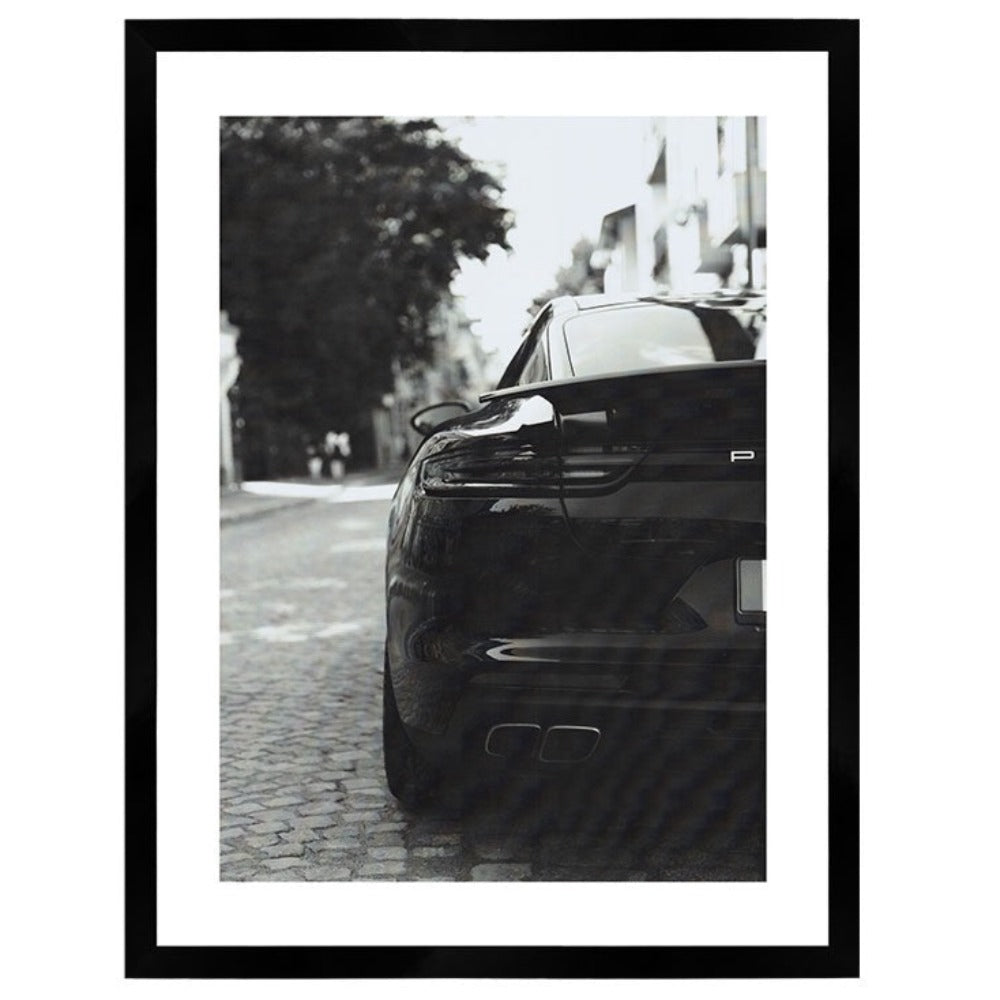 Mono Porsche Print Black Framed