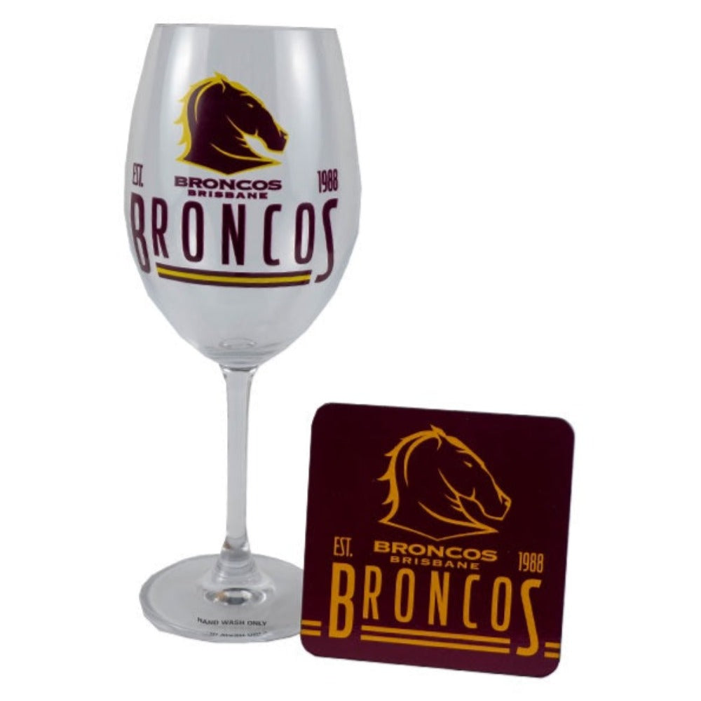 BRONCOS WINE AND COASTER SET