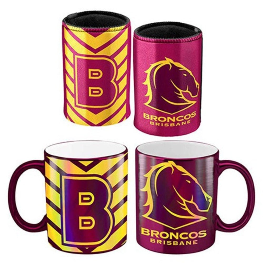 BRONCOS METALLIC CAN COOLER & MUG PK