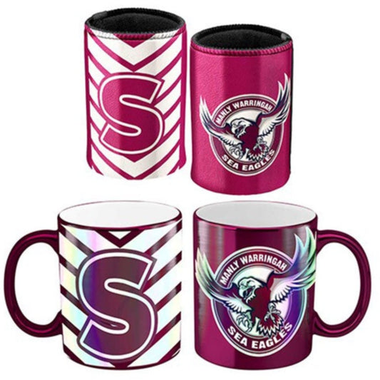 SEA EAGLES METALLIC CAN COOLER & MUG PK