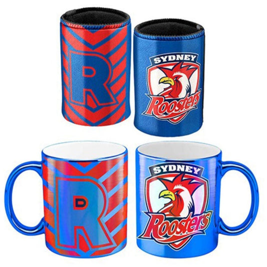 ROOSTERS METALLIC CAN COOLER & MUG PK