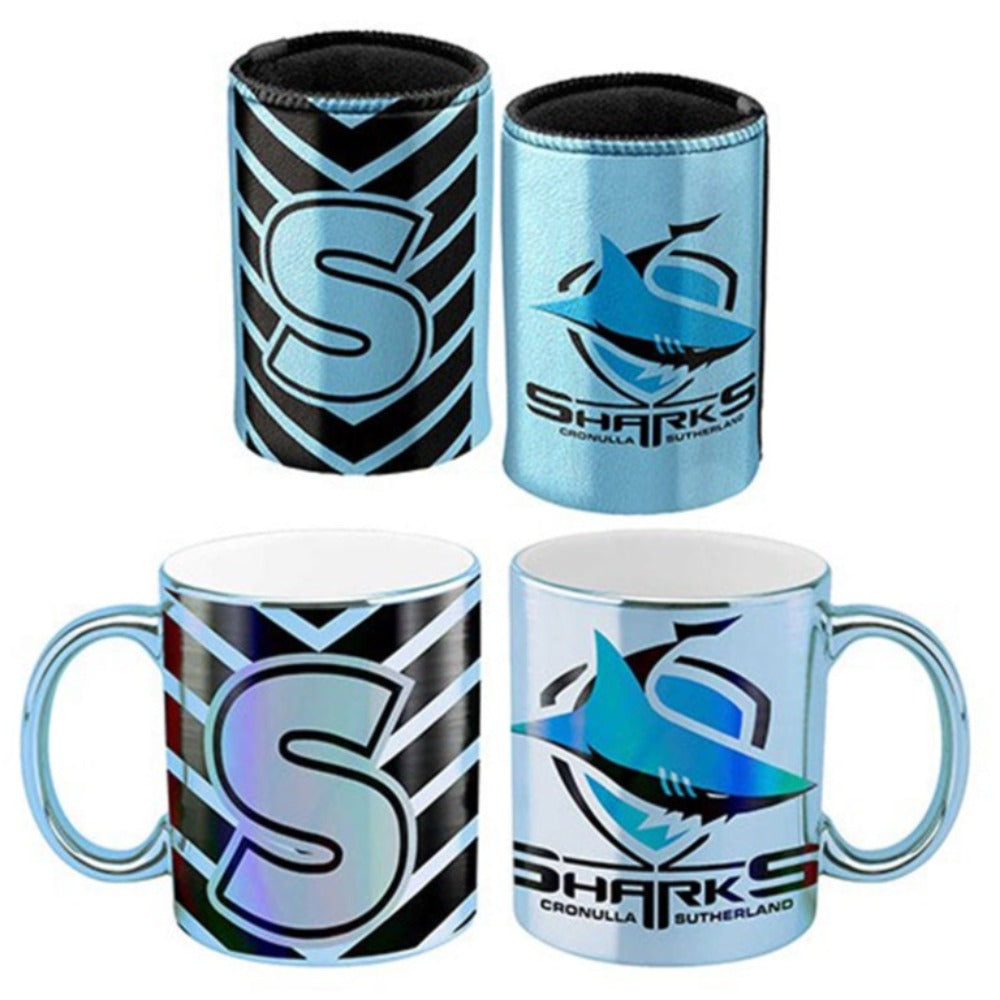 SHARKS METALLIC CAN COOLER & MUG PK