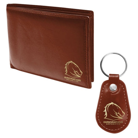 Brisbane Broncos PU Leather Wallet & Keyring Set