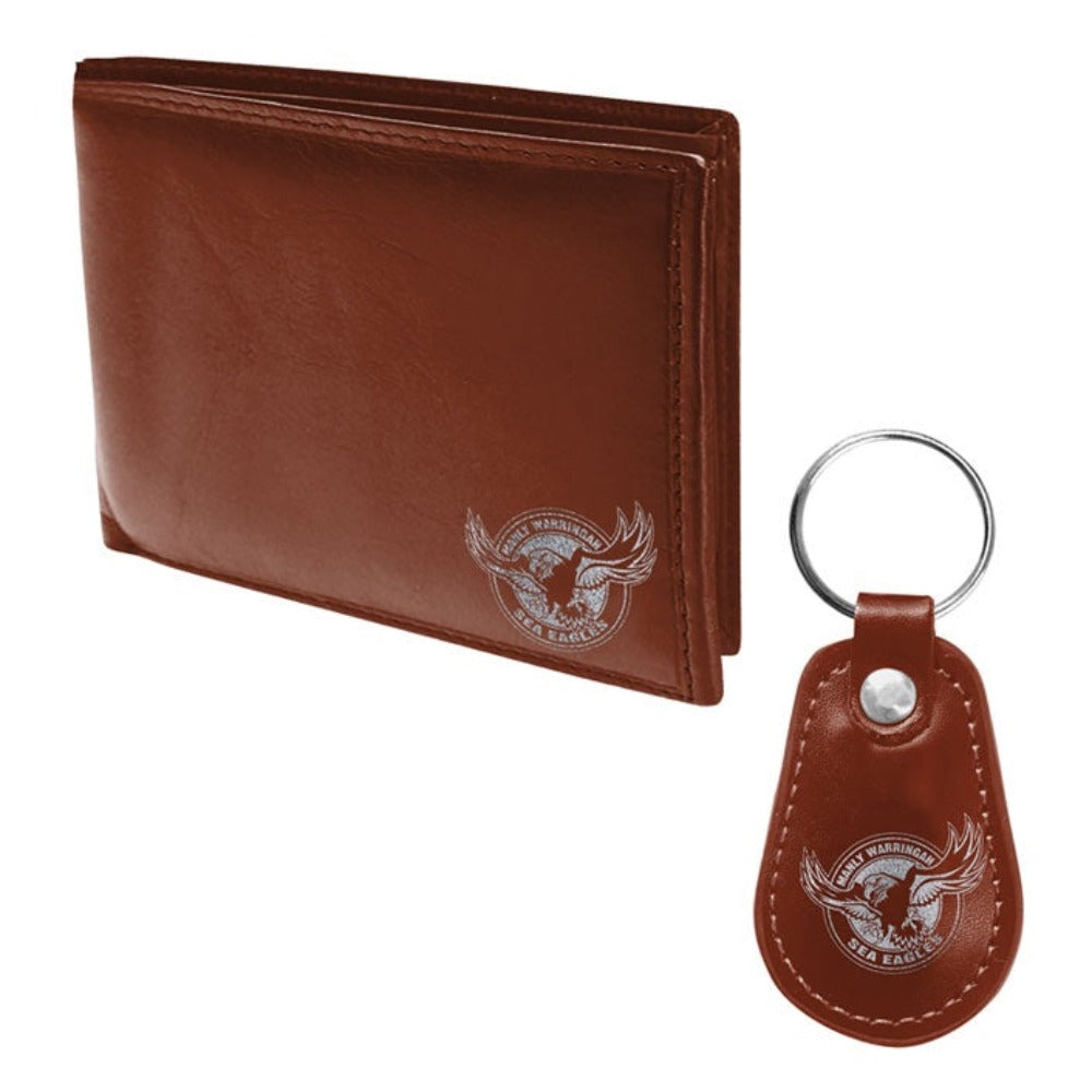 Manly Sea Eagles PU Leather Wallet & Keyring Set