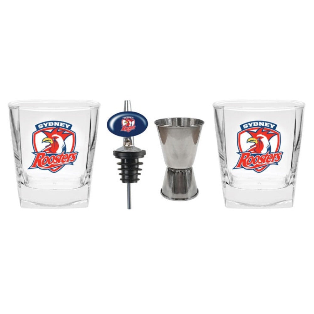 Sydney Roosters S/2 Glasses Jigger & Pourer