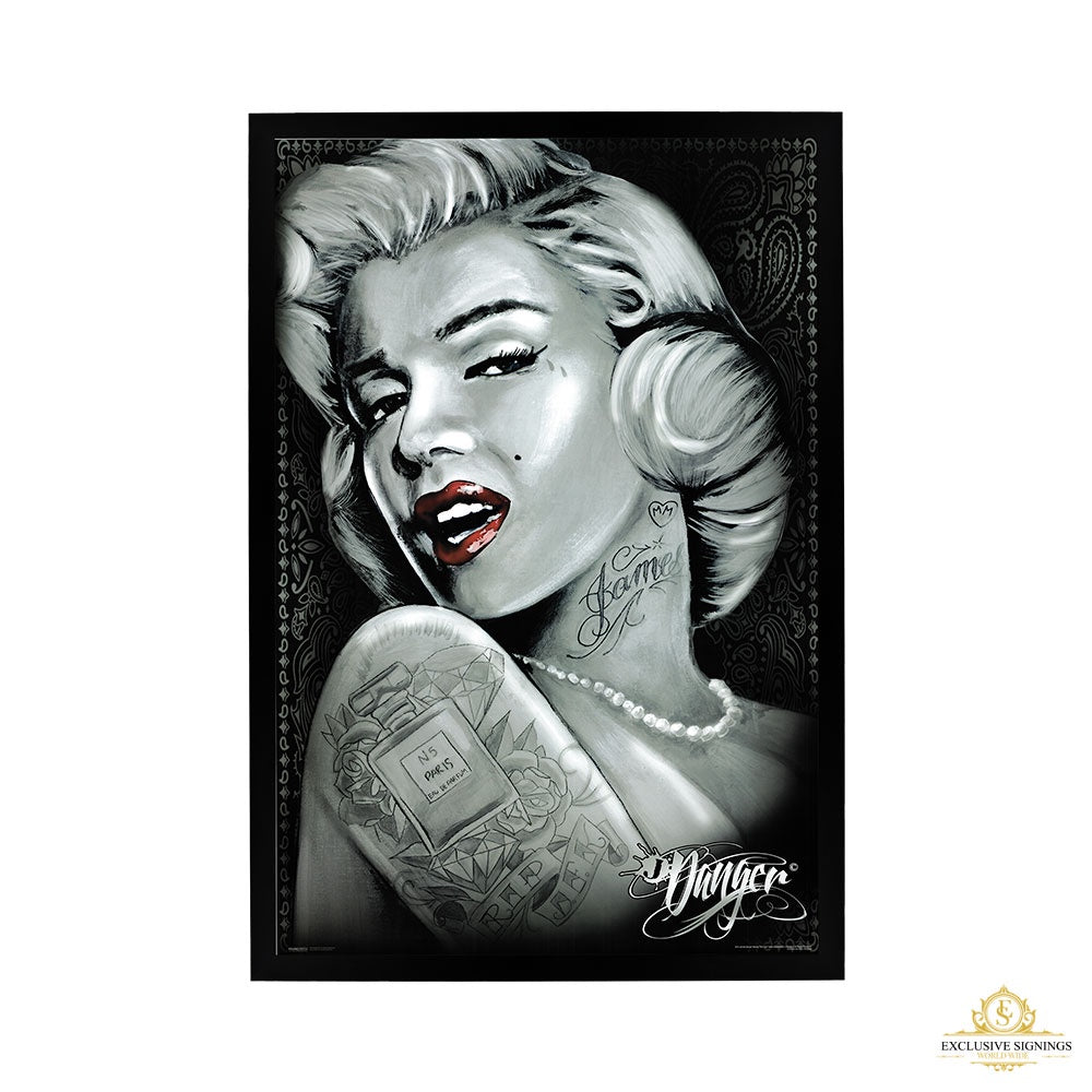 James Danger - Marilyn Red Lip Poster Framed