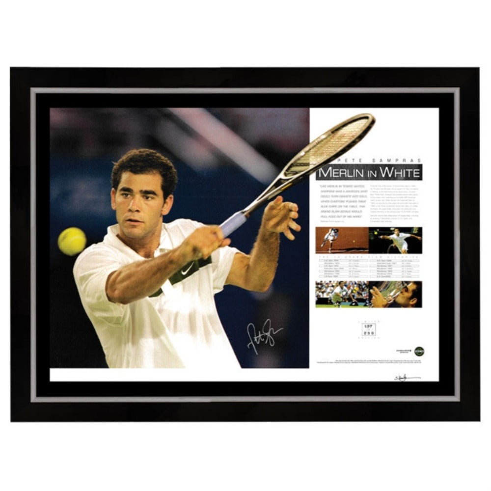 Pete Sampras Signed "Merlin White" Framed Print